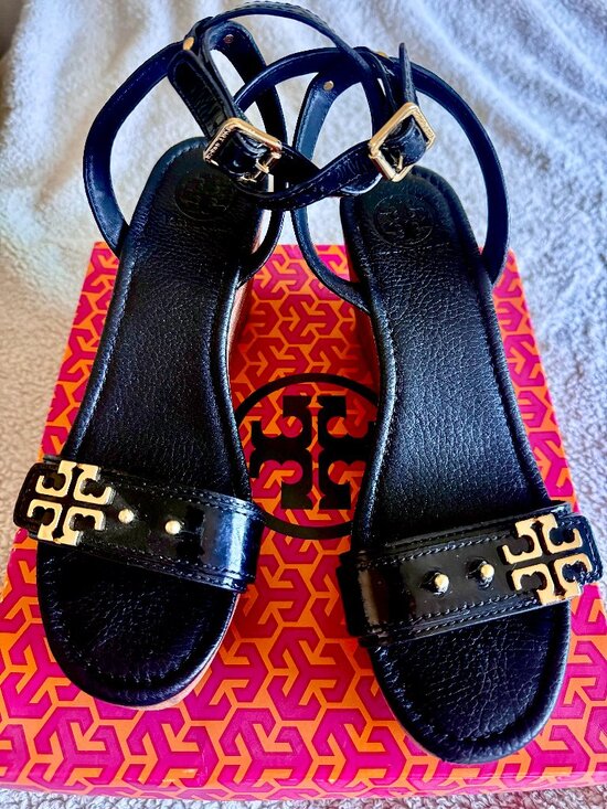 Tory Burch Shoes - ✨ Tory Burch Elina 80mm Wedge Sandal Black Leather 10 With Box ✨